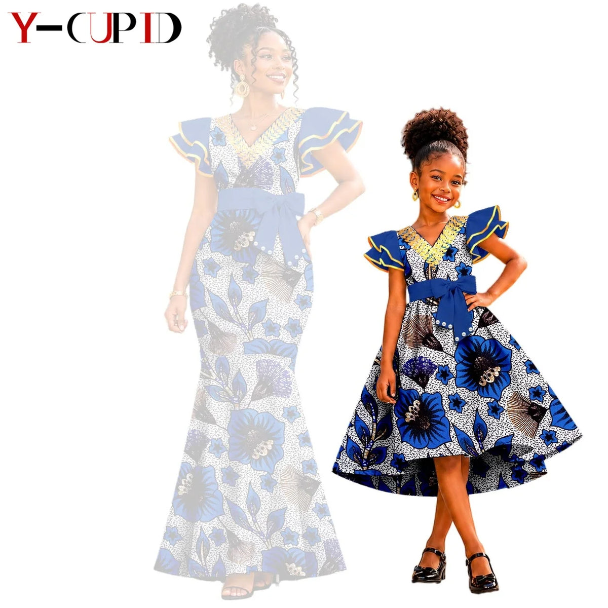 Vestido Sirena Mangas Volante Madre e Hija | Tico Trendy