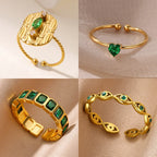 Anillo Ticotrendy Geométrico | Circón | Abierto Acero Inox Oro | Joyería Moda 2025