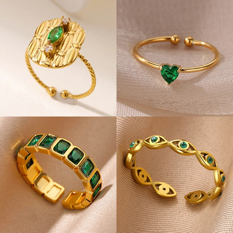 Anillo Ticotrendy Geométrico | Circón | Abierto Acero Inox Oro | Joyería Moda 2025