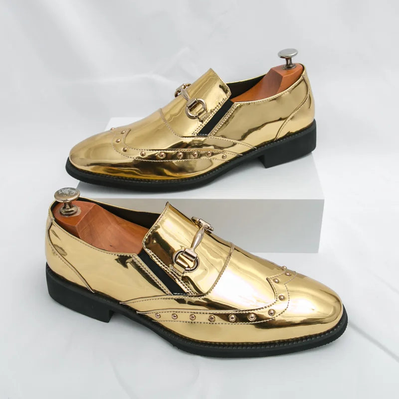 Zapatos Hombre Charol Elegantes Punta Puntiaguda Boda Sin Cordones | Diseño Liso