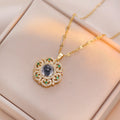 Collar Flor Circón Acero Inoxidable | Colgante Dorado Plateado | Joyería Femenina