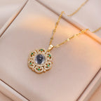 Collar Flor Circón Acero Inoxidable | Colgante Dorado Plateado | Joyería Femenina