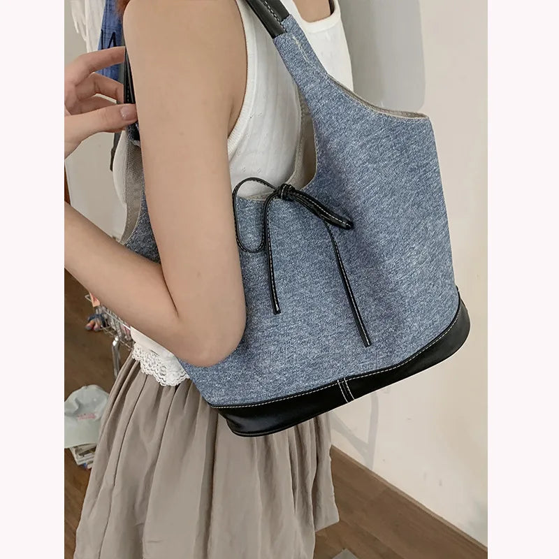 Bolso de hombro Simple de gran capacidad para mujer, bolsos de mano femeninos de color de contraste, bolsos de axilas casuales, bolsos de mano de moda para damas