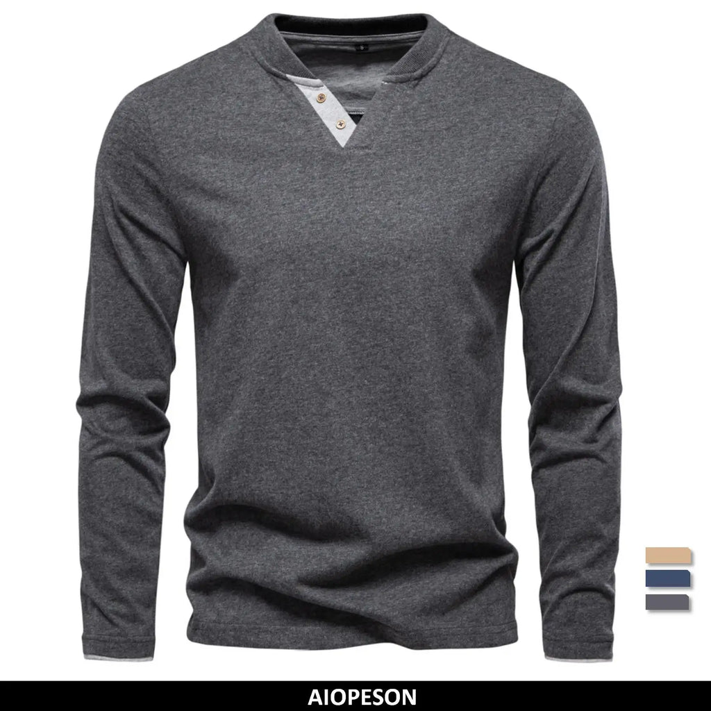 Camiseta Henley 100% Algodón Hombre | Manga Larga Informal Otoño | Tallas S-XXL | Tico Trendy