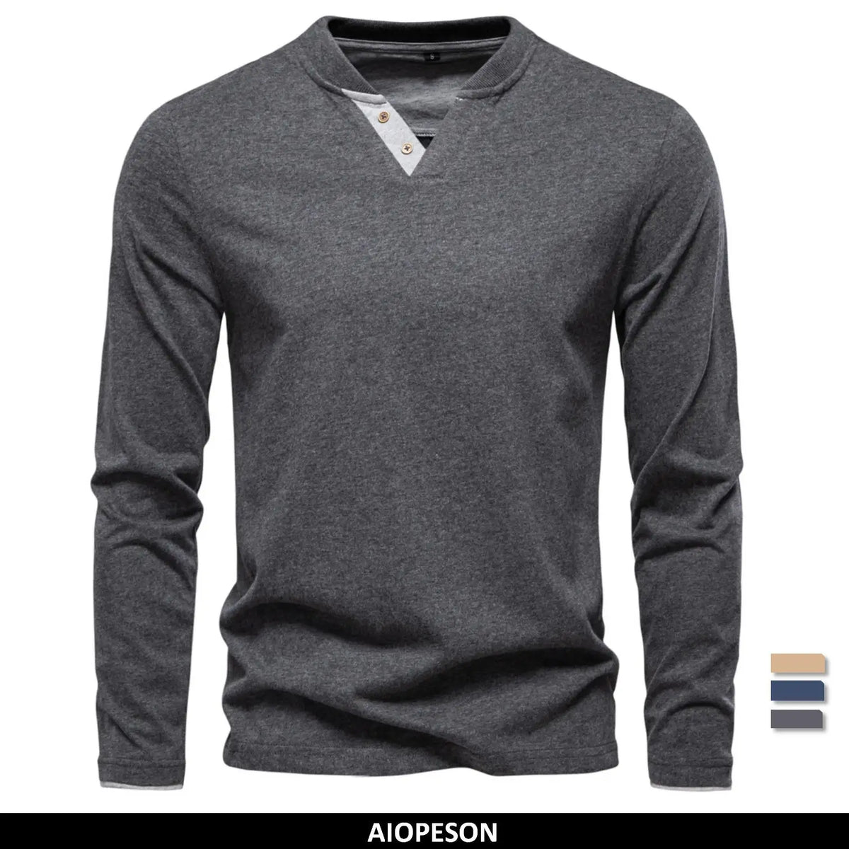 Camiseta Henley 100% Algodón Hombre | Manga Larga Informal Otoño | Tallas S-XXL | Tico Trendy