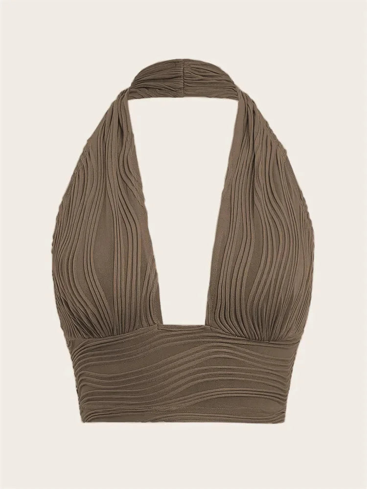 Top corto con espalda descubierta para mujer, Top Sexy liso con cuello Halter, ropa Y2K Grunge de estilo callejero, Top sin mangas para discoteca, ropa de calle 2024