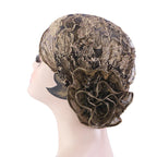 Turbante de encaje negro para mujer, gorro bajo bufanda, de flores grandes Hijab, sombreros musulmanes, gorro de flores, gorro de envoltura, sombreros islámicos, nuevo