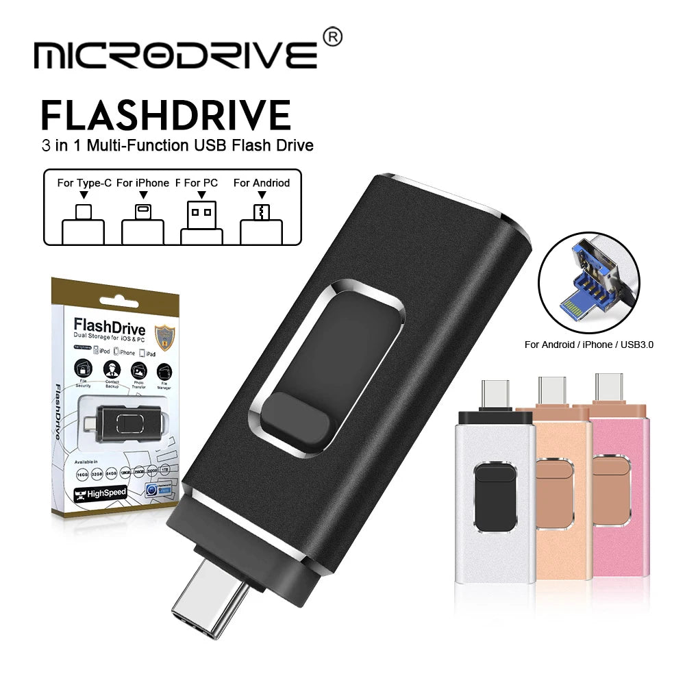 MicroDrive | Unidad Flash USB 4 en 1 | Alta Velocidad | Tipo C y Micro USB | 64GB