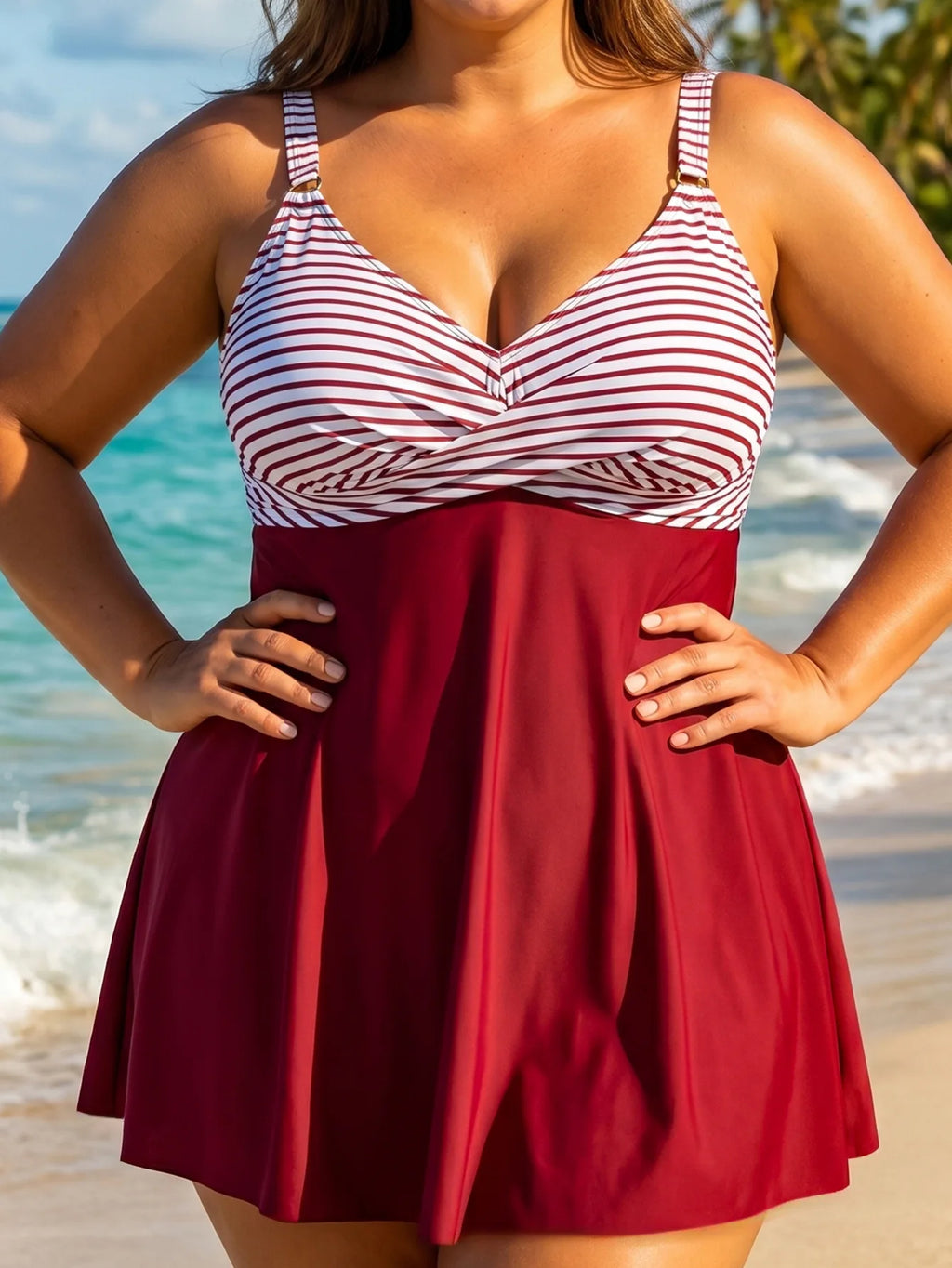 Tankini Estampado de Hojas | Rojo, Verde y Café
