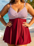 Tankini Estampado de Hojas | Rojo, Verde y Café