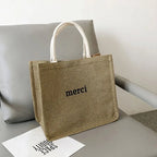 Bolso de Hombro de Lona Grande con Estampado de Letras y Diseño Novedoso