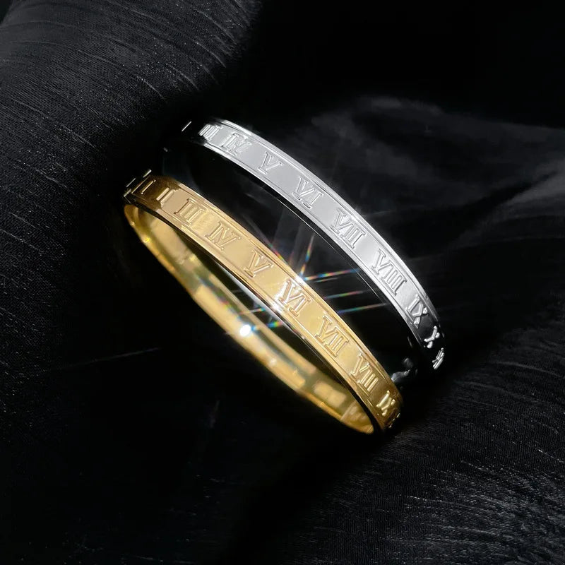 Brazalete Números Romanos Vintage | Acero Inox. Lujo Dorado/Plata | Pulsera Abrible | Ticotrendy