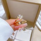Anillos de cobre abiertos ajustables de trébol de circón brillante de lujo para mujeres y niñas, accesorios de anillo de dedo de la suerte de Color dorado, regalos