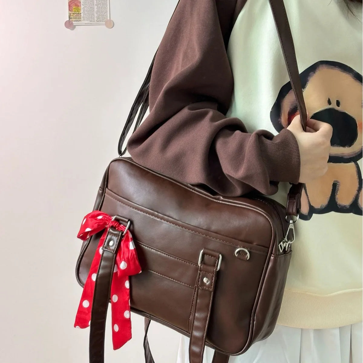 Bolsa Mensajero Mujer Hombro PU Estilo Universitario Gran Capacidad