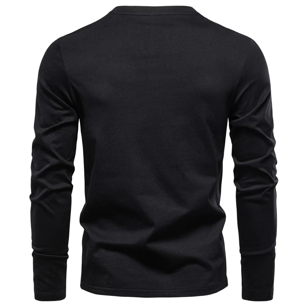 Camiseta Cuello Henley Algodón Hombre | Manga Larga Alta Calidad | Tallas S-XXL | Tico Trendy
