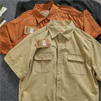 Camisa Informal Hombre | Algodón Retro | Bolsillo Tubo | Manga Corta | Ticotrendy