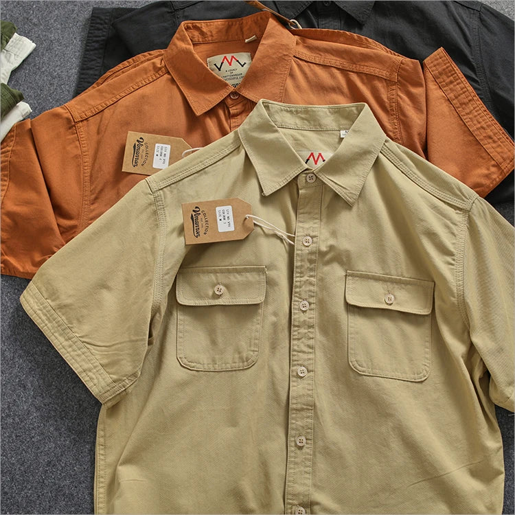 Camisa Informal Hombre | Algodón Retro | Bolsillo Tubo | Manga Corta | Ticotrendy