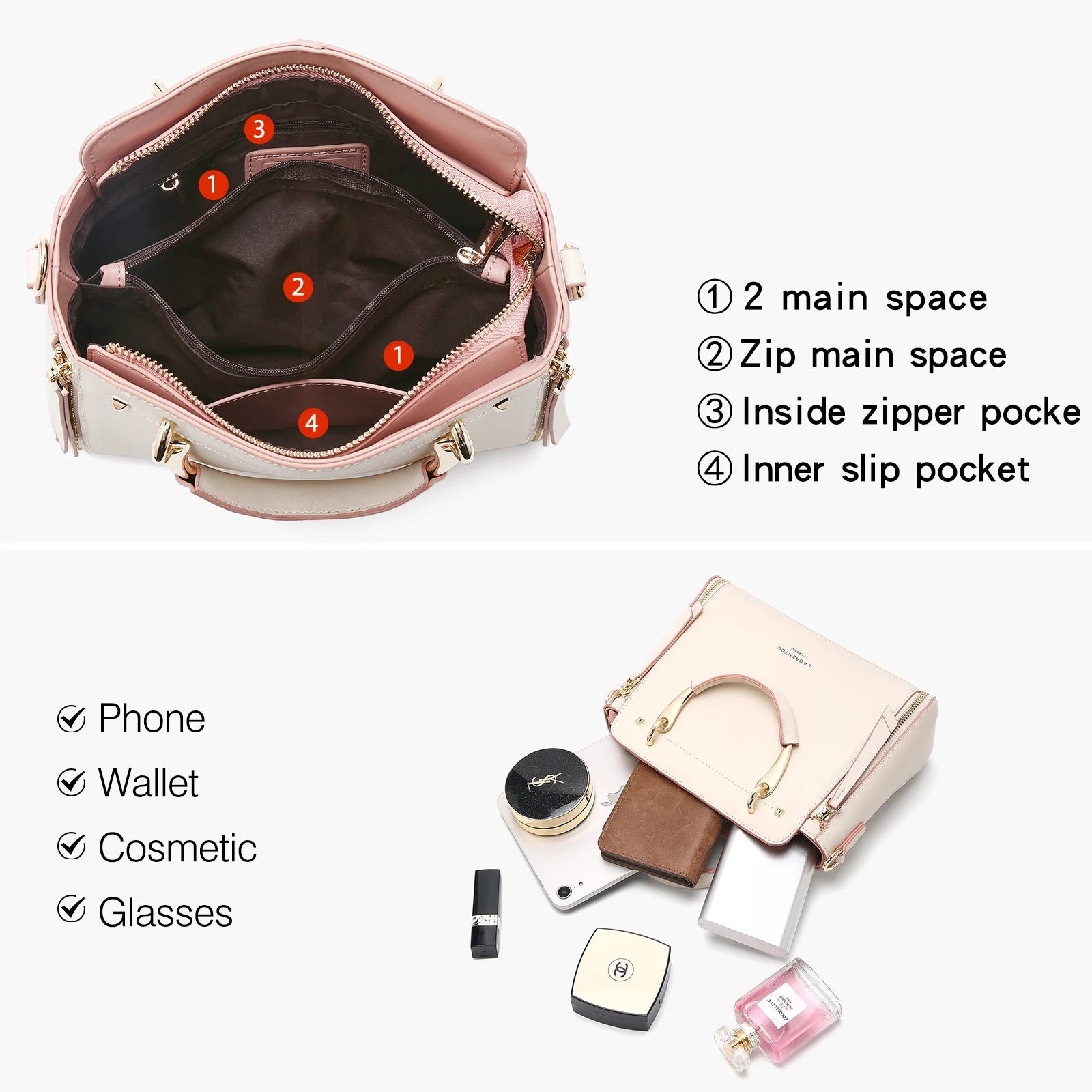 LAORENTOU Bolso grande de hombro de cuero dividido para mujer, bolso grande para mujer, bolso cruzado 2025