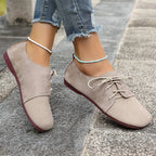 Zapatos Planos Marrones con Cordones | Gamuza Sintética | Punta Redonda | Talla Grande