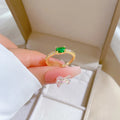 Anillo Vintage Ajustable | Circón Verde | Diseño Geométrico | Ticotrendy