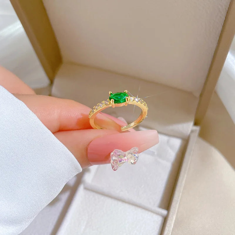 Anillos de circón verde Vintage para mujer, anillo de cobre abierto ajustable clásico, accesorios de joyería, regalos para amigos