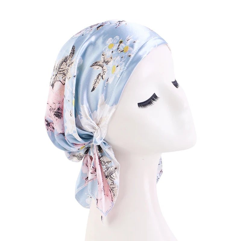 Turbante de satén preatado para mujer, diadema musulmana con patrón de Cachemira, bufanda para el pelo flexible suave, gorro para quimio, Bandana para envolver la cabeza, 2022