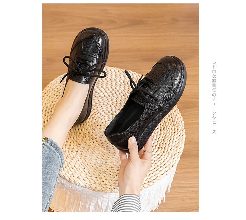 Mocasines Étnicos de Cuero Genuino | Talla Grande | Sin Cordones | Estilo Retro 2025