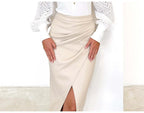 Falda Midi De Cuero Sintético Con Abertura Y Pliegues Sexy