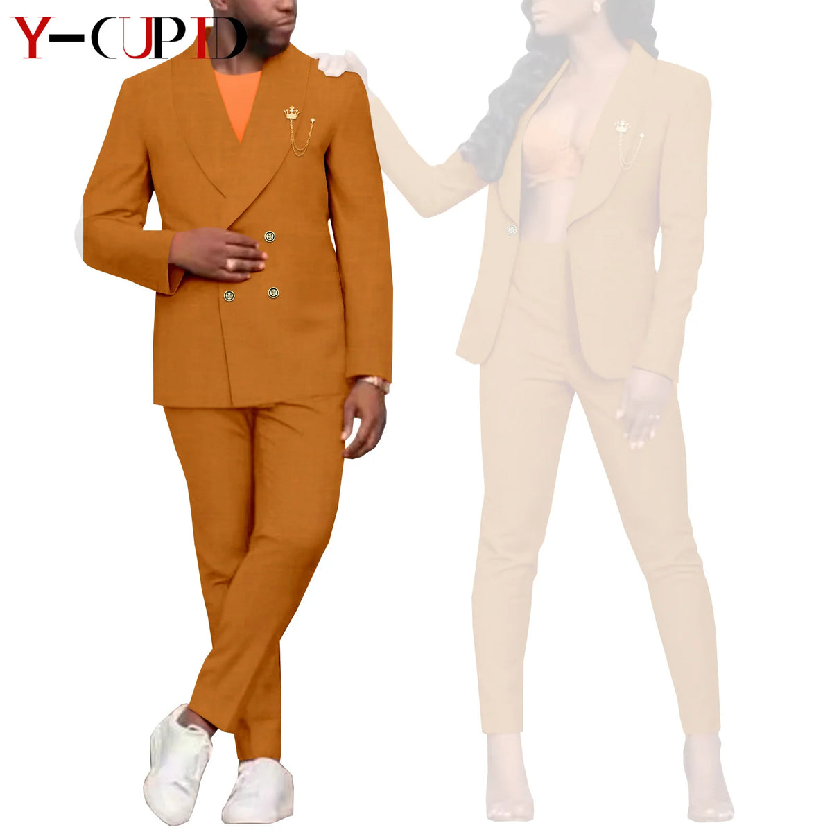 Traje Formal Africano Bazin Riche Pareja | Chaqueta con Broche | Tallas S-6XL | Tico Trendy