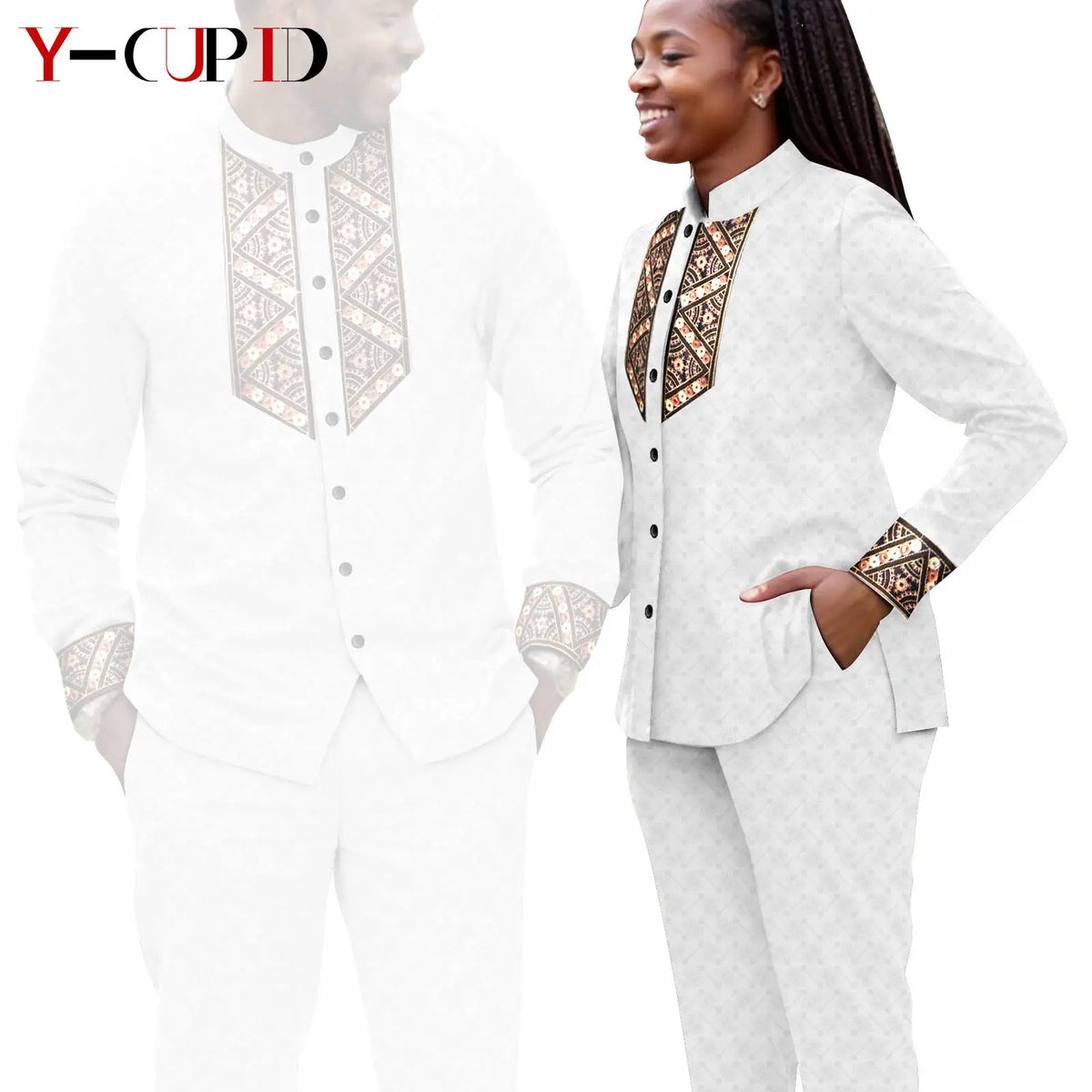 Conjunto Jacquard Africano Boda Pareja | Blusa y Pantalón | Tallas XS-6XL | Tico Trendy