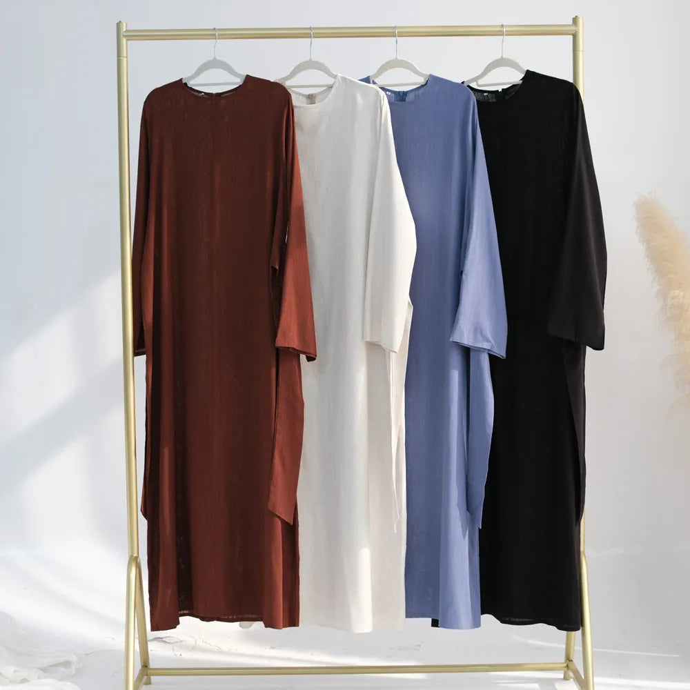 Vestido Bandage de lino y algodón Eid para mujer, vestido de fiesta Abaya musulmán, caftán árabe de Dubái, Turquía, Marruecos, vestido islámico