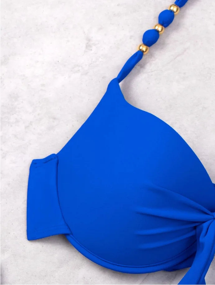 Bikini de Neón con Lazo Lateral y Estampado de Cachemira Push Up