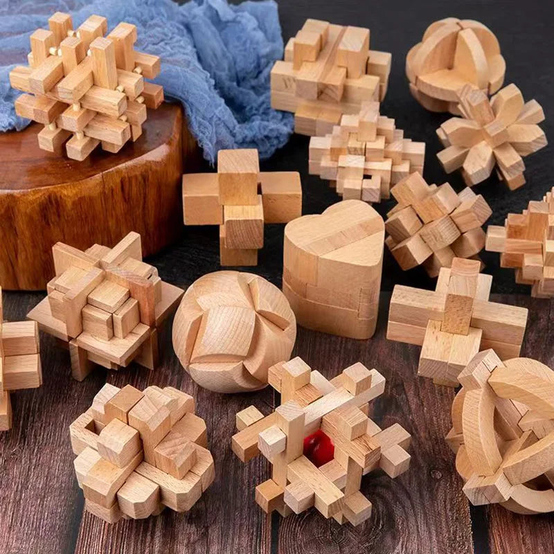 Juego de 3 uds. De rompecabezas de madera LuBan Lock, rompecabezas, juguetes de prueba IQ, juegos mentales educativos para adultos y niños, juego de enclavamiento desbloqueado