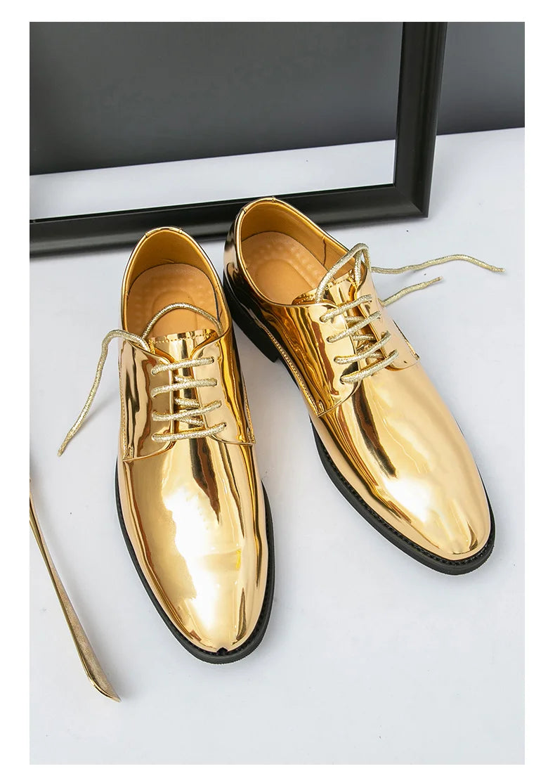 Zapatos Hombre Charol Plateados Lujo Boda Fiesta Punta Puntiaguda | Talla Grande