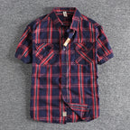 Camiseta Cuadros Vintage Hombre | Algodón Lavado | Dos Bolsillos | Estilo Costa Oeste | Ticotrendy