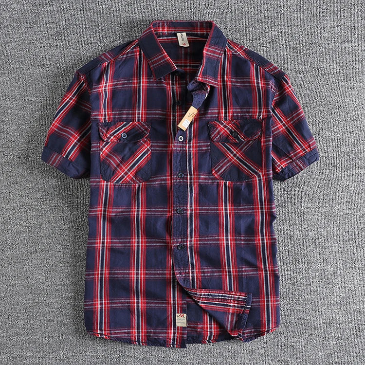 Camiseta Cuadros Vintage Hombre | Algodón Lavado | Dos Bolsillos | Estilo Costa Oeste | Ticotrendy