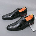 Mocasines Negros Hombre Piel Dividida Puntiagudos Formales Negocios | Sin Cordones