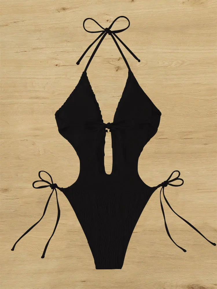 Traje de Baño Una Pieza | Cuello Halter y Lazo Lateral | Monocromático | Verano