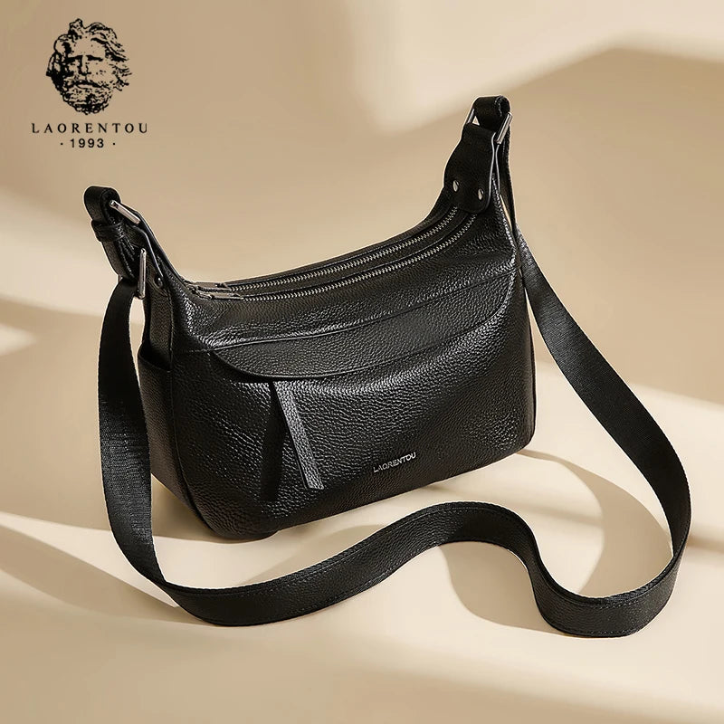 LAORENTOU, bandolera de piel auténtica para mujer, bolso cruzado de gran capacidad para Otoño e Invierno 2025, bolso Hobo para trabajo y oficina