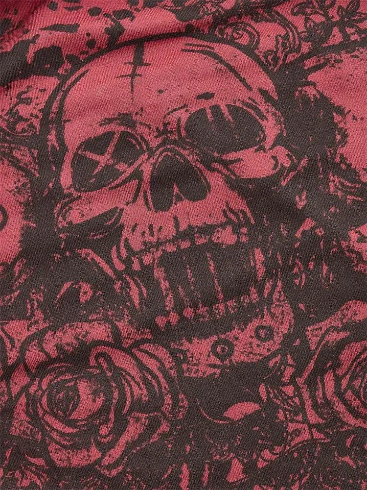 Top de tubo con estampado de calavera y hombros descubiertos para mujer, ropa gótica Sexy Y2K, Top corto ajustado, ropa de calle para discoteca