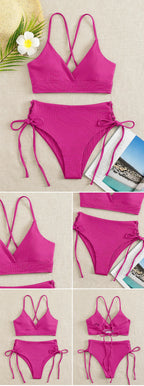 Bikini con Cordones y Cuello en V Profundo - Triangulares