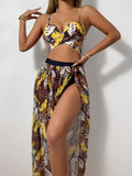 Bikini Sexy con Falda Larga de Malla - Conjunto de 3 Piezas para Playa