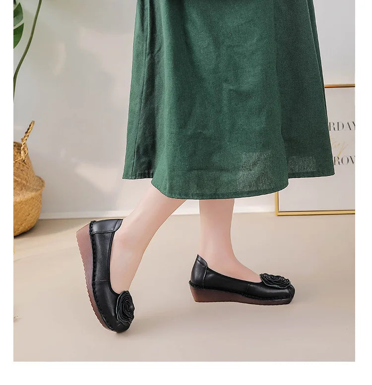 Mocasines Étnicos De Flores | Cuero Genuino Estilo Retro Lujoso Casual