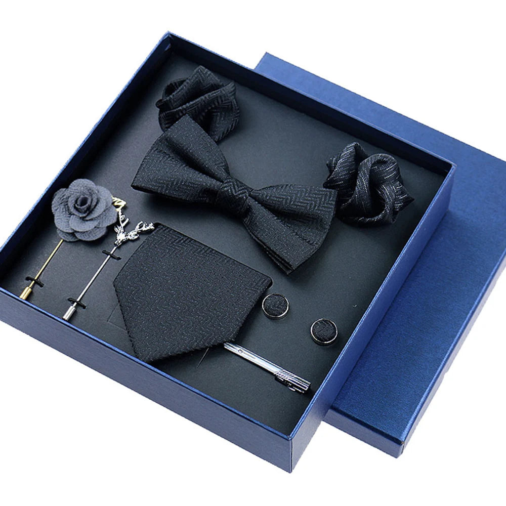 Set De Corbata Pajarita Pañuelo Gemelos Regalo Tico De Lujo
