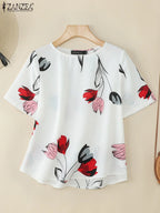 Blusa para Mujer 2025 | Estampado Floral y Cuello Redondo | Oficina y Vacaciones | Ticotrendy