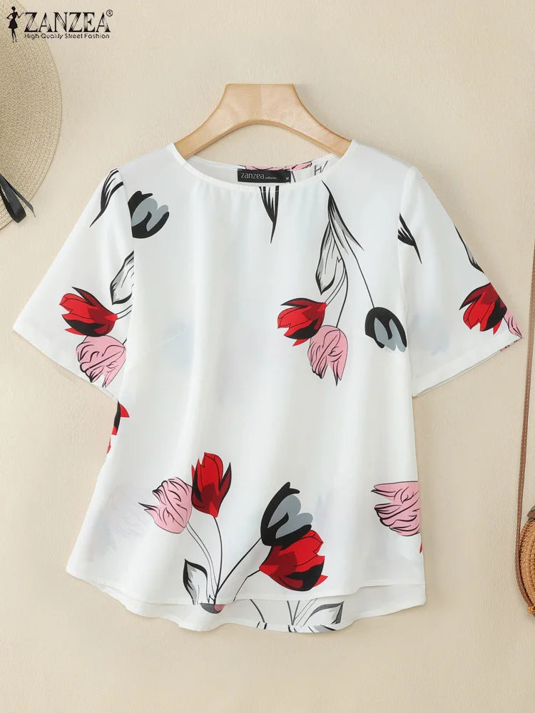 Blusa para Mujer 2025 | Estampado Floral y Cuello Redondo | Oficina y Vacaciones | Ticotrendy