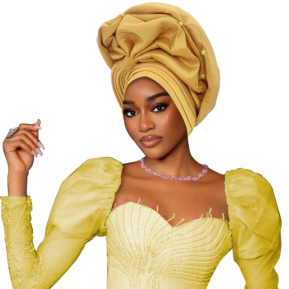 Turbante de Seda Cruda para Mujer, Listo para Usar