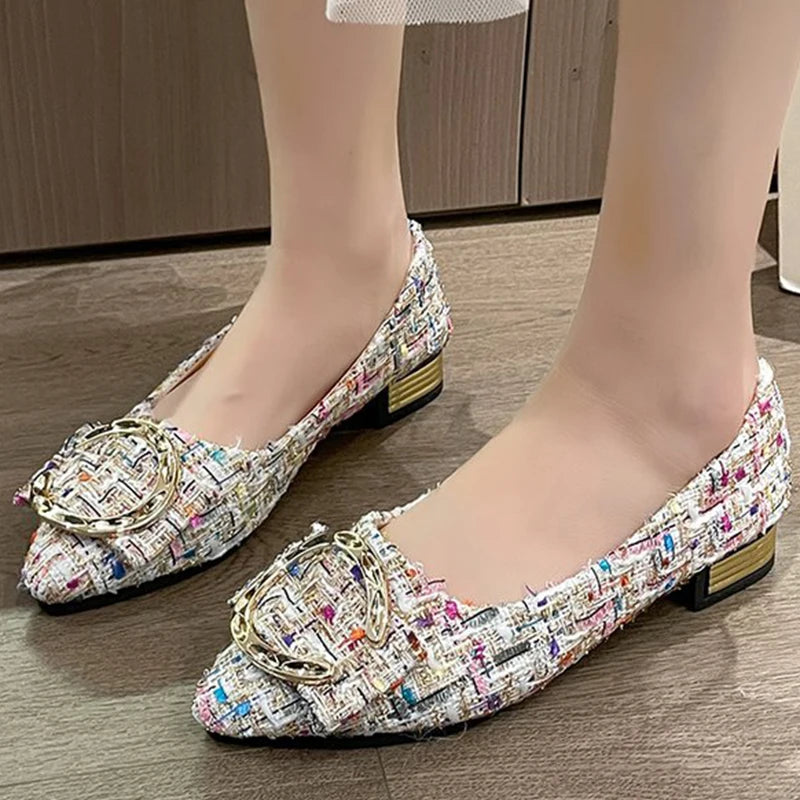 Zapatos Planos de Retales con Hebilla | Estilo Coreano | Punta Estrecha | Primavera y Otoño