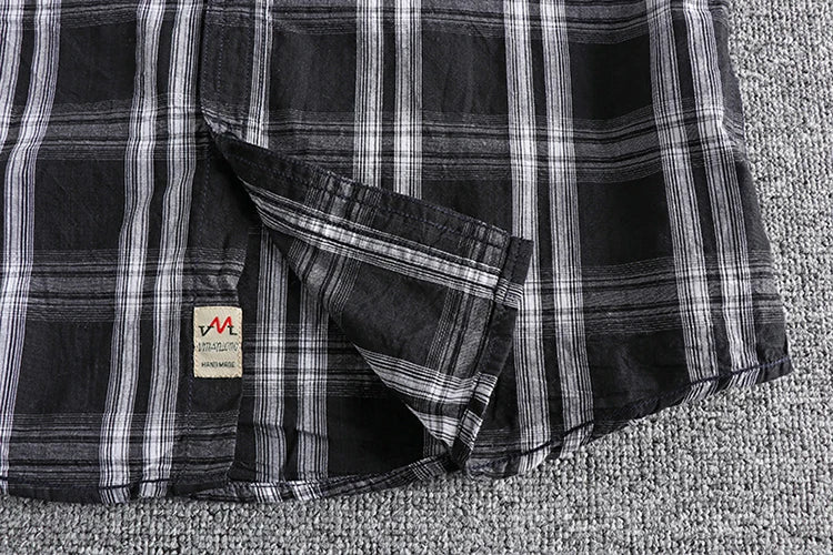 Camiseta Cuadros Vintage Hombre | Algodón Lavado | Dos Bolsillos | Estilo Costa Oeste | Ticotrendy