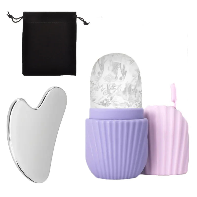Rodillo Facial de hielo de acero inoxidable, juego de tablero Gua Sha, masajeador Facial, rodillo de masaje Facial, herramientas de belleza para el cuidado de la piel, 1/3 Uds.